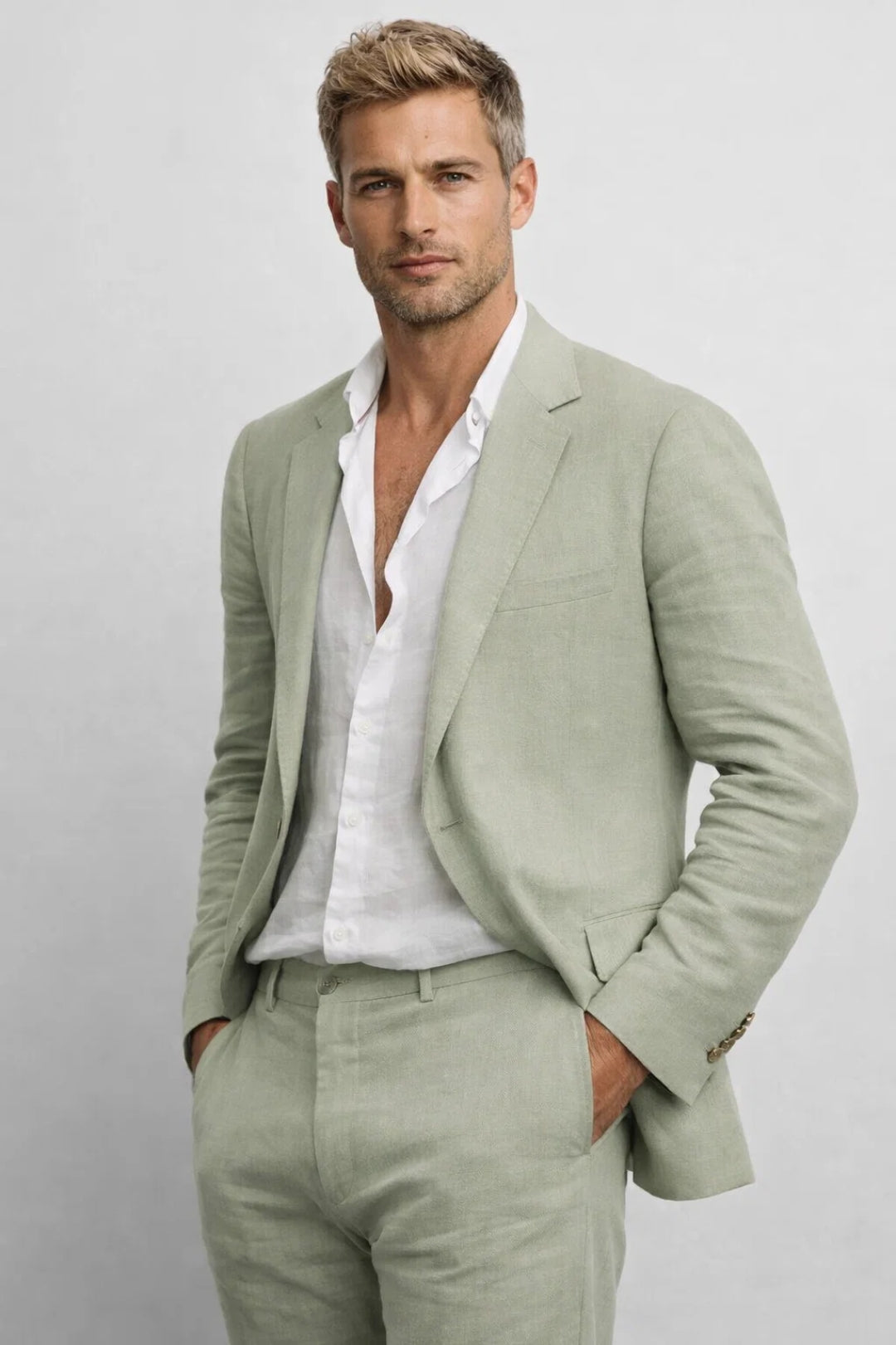 Men's Notch-Lapel Long Sleeve 2-Piece Suit Set