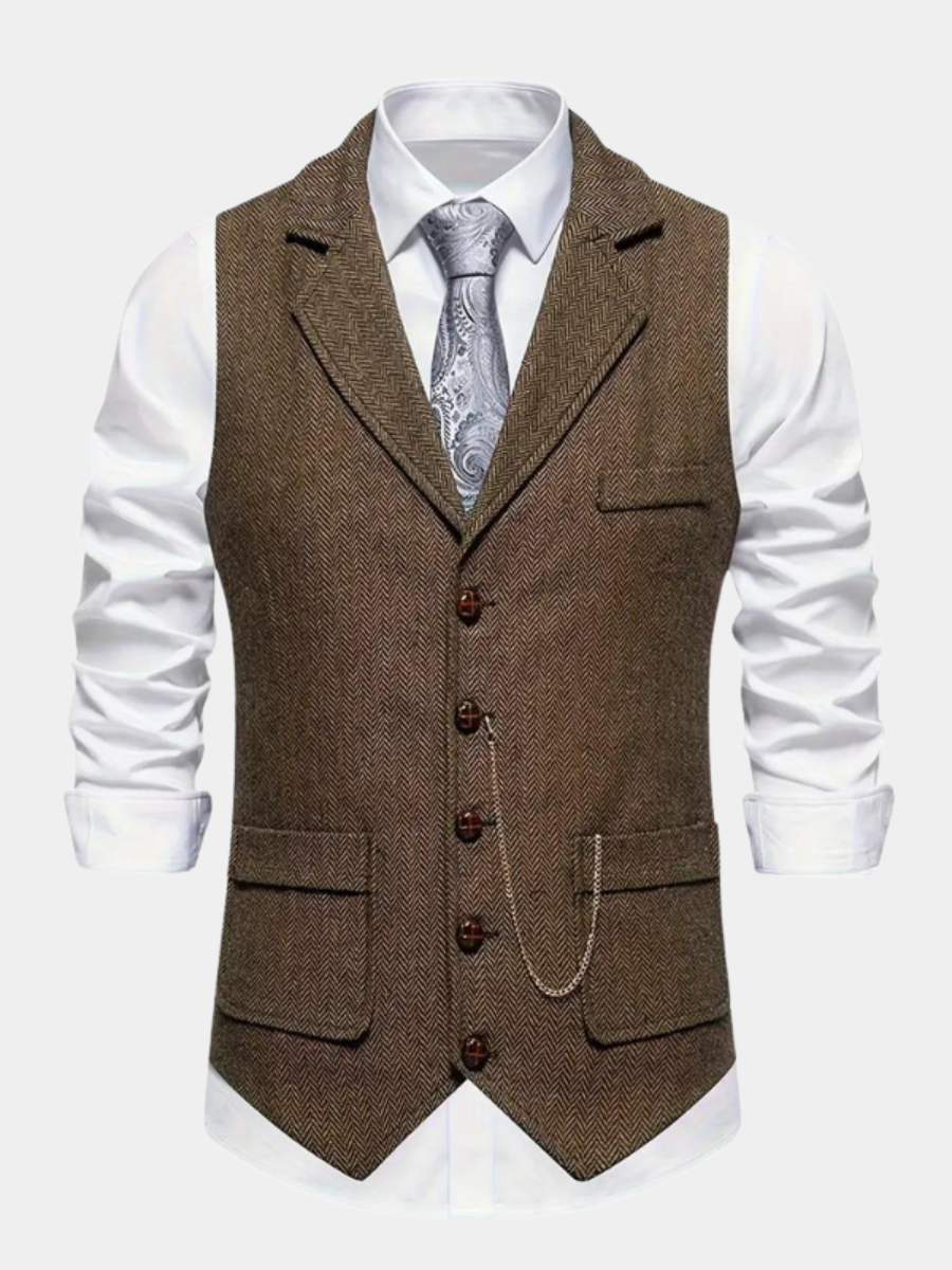 Men's Notch-Lapel Patch-Pocket Herringbone Vest