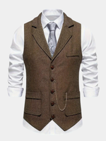 Men's Notch-Lapel Patch-Pocket Herringbone Vest