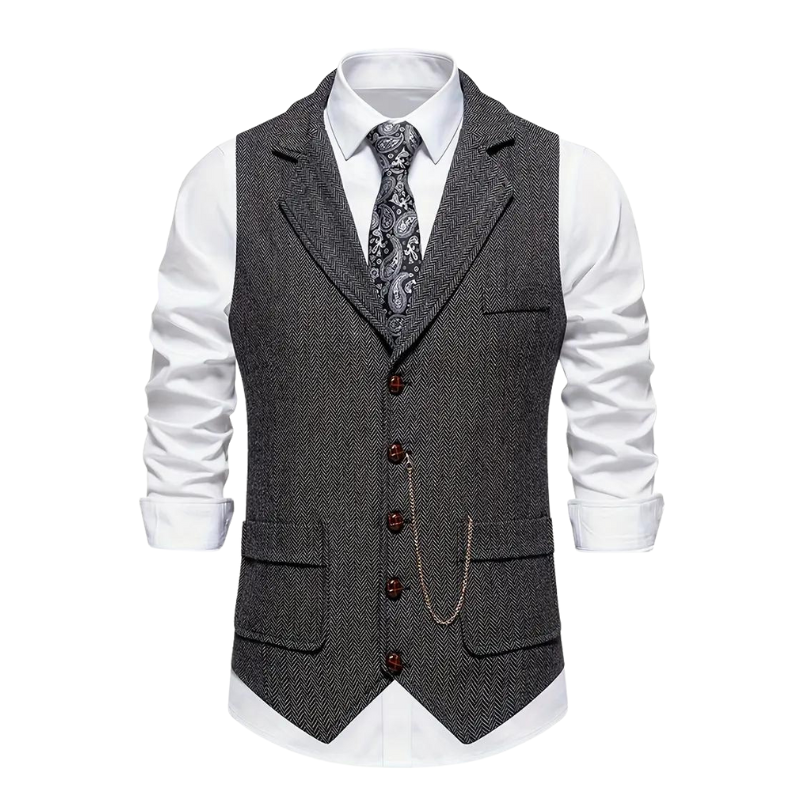 Men's Notch-Lapel Patch-Pocket Herringbone Vest