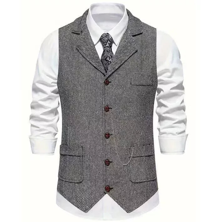 Men's Notch-Lapel Patch-Pocket Herringbone Vest