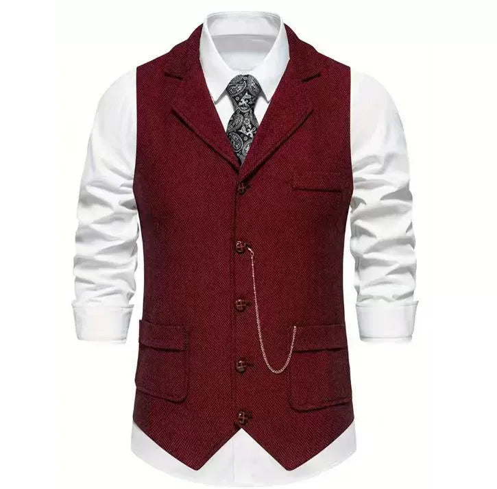 Men's Notch-Lapel Patch-Pocket Herringbone Vest