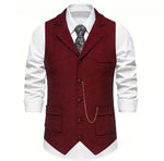 Men's Notch-Lapel Patch-Pocket Herringbone Vest