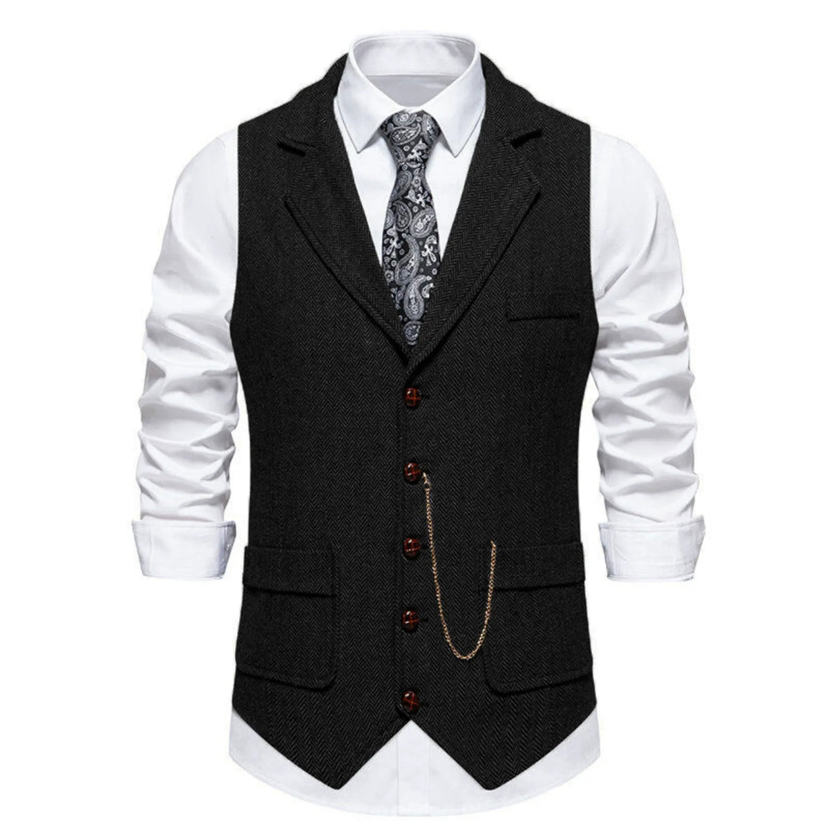 Men's Notch-Lapel Patch-Pocket Herringbone Vest