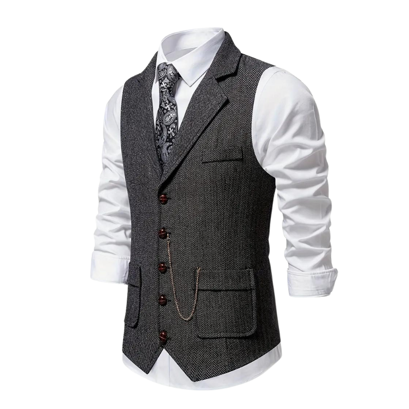 Men's Notch-Lapel Patch-Pocket Herringbone Vest