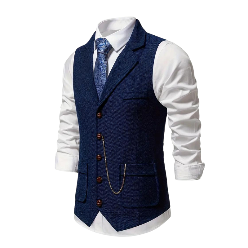 Men's Notch-Lapel Patch-Pocket Herringbone Vest