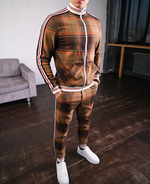 Men’s Plaid Zip Up 2 Piece Tracksuit Set