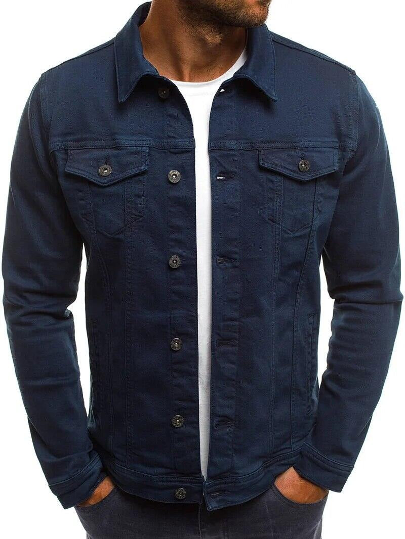 Men's Pointed-Collar Button-Front Flap-Pocket Denim Jacket