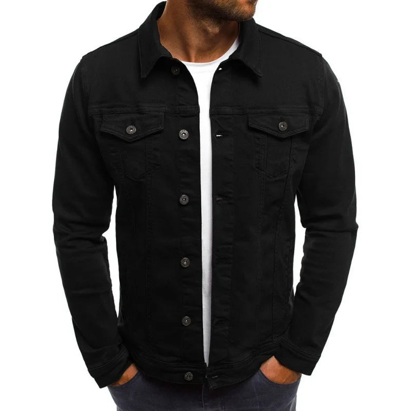Men's Pointed-Collar Button-Front Flap-Pocket Denim Jacket