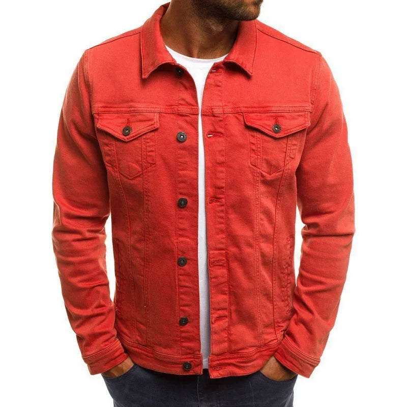 Men's Pointed-Collar Button-Front Flap-Pocket Denim Jacket