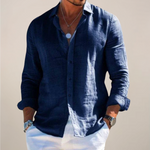 Men's Pointed-Collar Long-Sleeve Button-Up Shirt