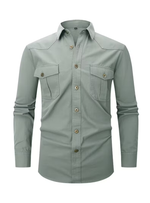 Men's Pointed Collar Long Sleeve Buttoned Pocket Shirt