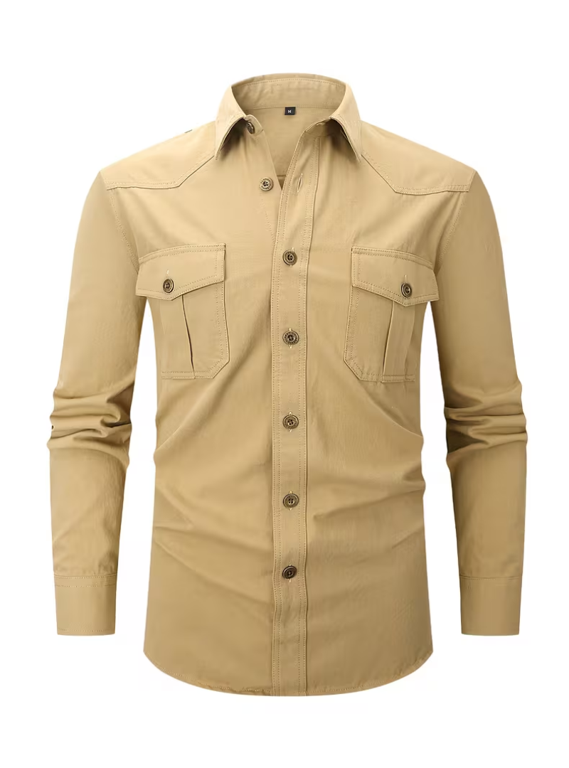 Men's Pointed Collar Long Sleeve Buttoned Pocket Shirt