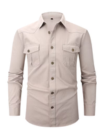 Men's Pointed Collar Long Sleeve Buttoned Pocket Shirt
