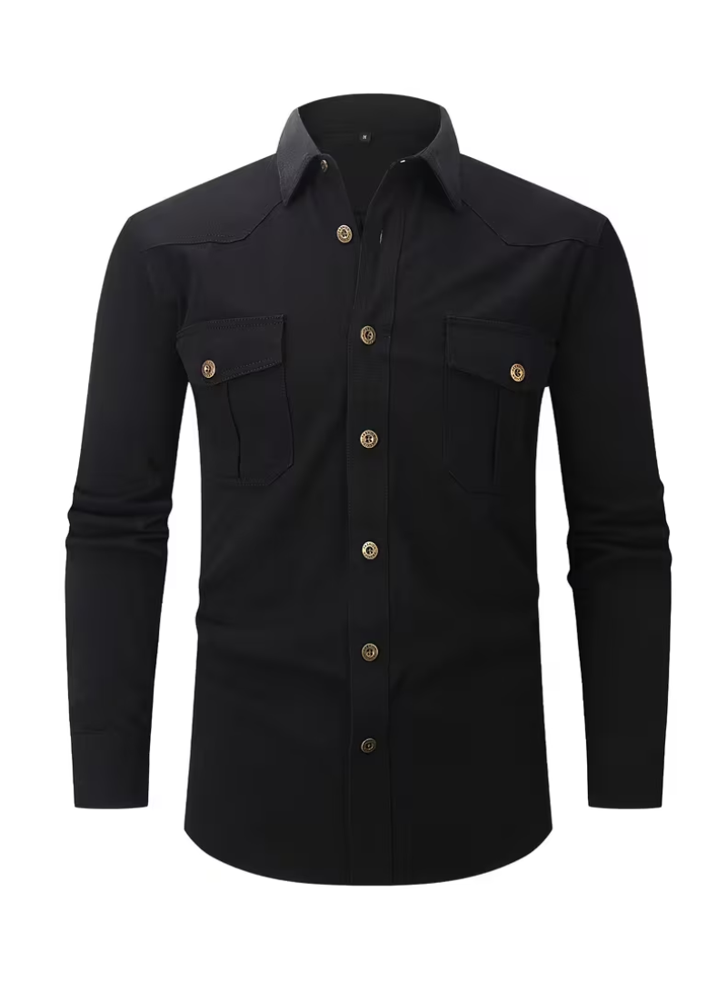 Men's Pointed Collar Long Sleeve Buttoned Pocket Shirt