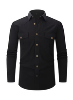 Men's Pointed Collar Long Sleeve Buttoned Pocket Shirt