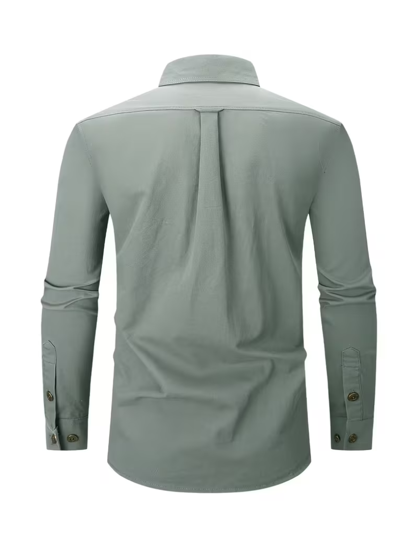 Men's Pointed Collar Long Sleeve Buttoned Pocket Shirt