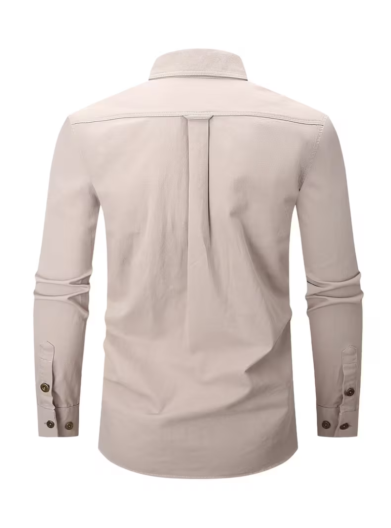 Men's Pointed Collar Long Sleeve Buttoned Pocket Shirt