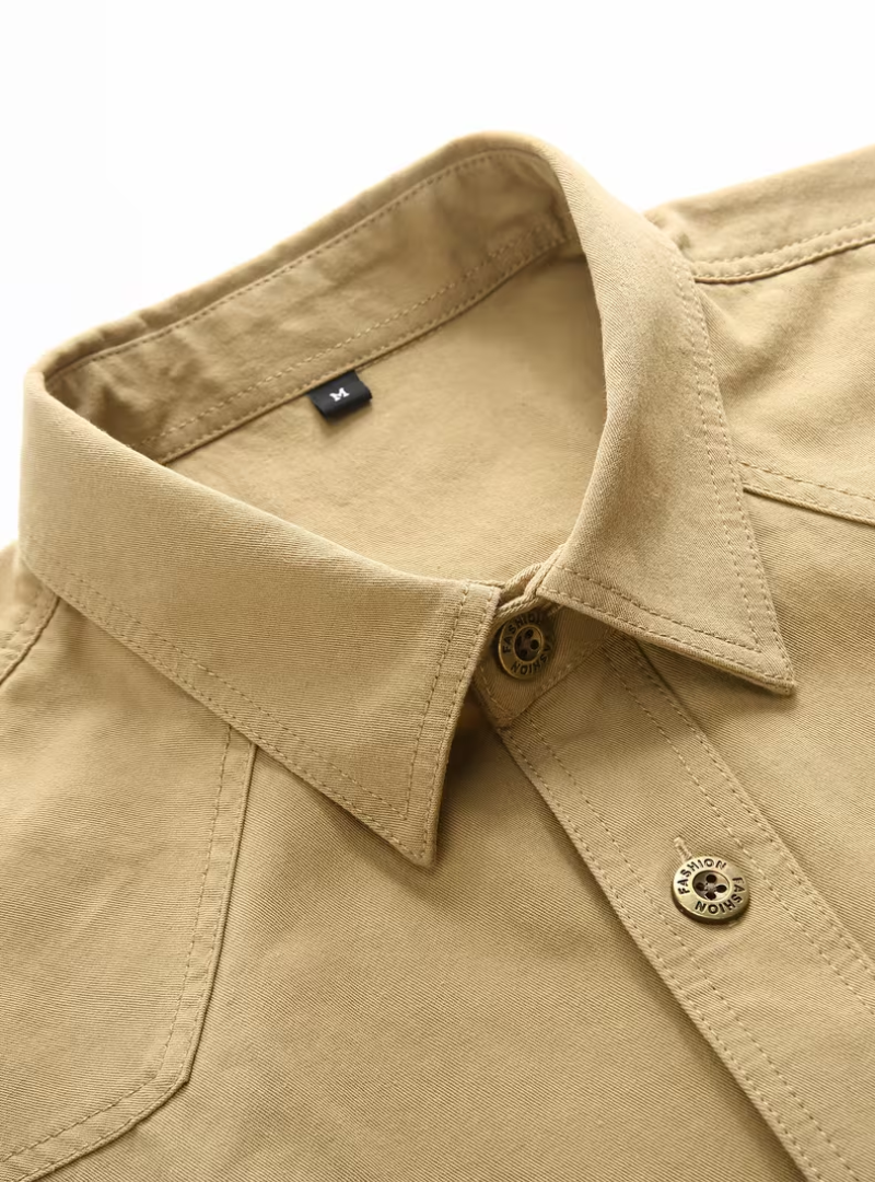 Men's Pointed Collar Long Sleeve Buttoned Pocket Shirt