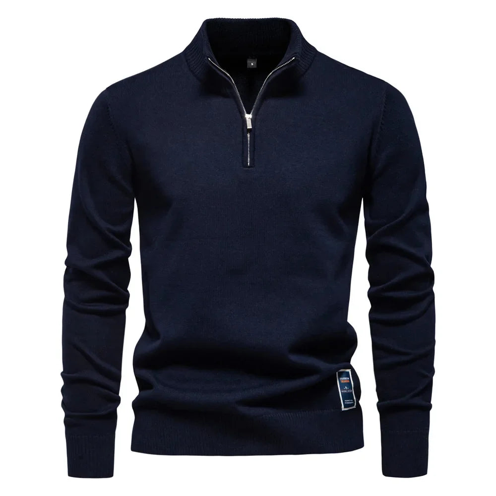 Men’s Quarter Zip Stand Collar Long Sleeve Knit Sweater