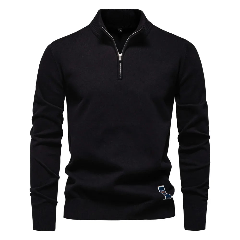 Men’s Quarter Zip Stand Collar Long Sleeve Knit Sweater