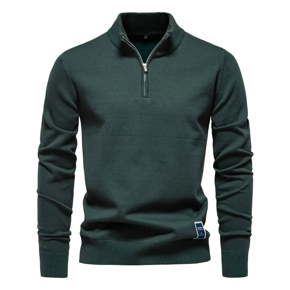Men’s Quarter Zip Stand Collar Long Sleeve Knit Sweater