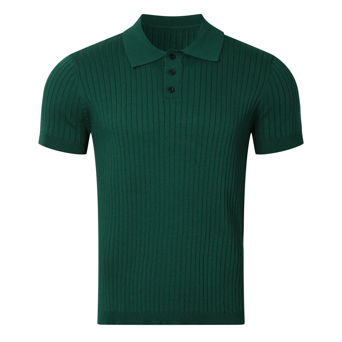Men's Ribbed Button Polo Collar Short Sleeve Polo Shirt