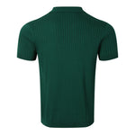 Men's Ribbed Button Polo Collar Short Sleeve Polo Shirt