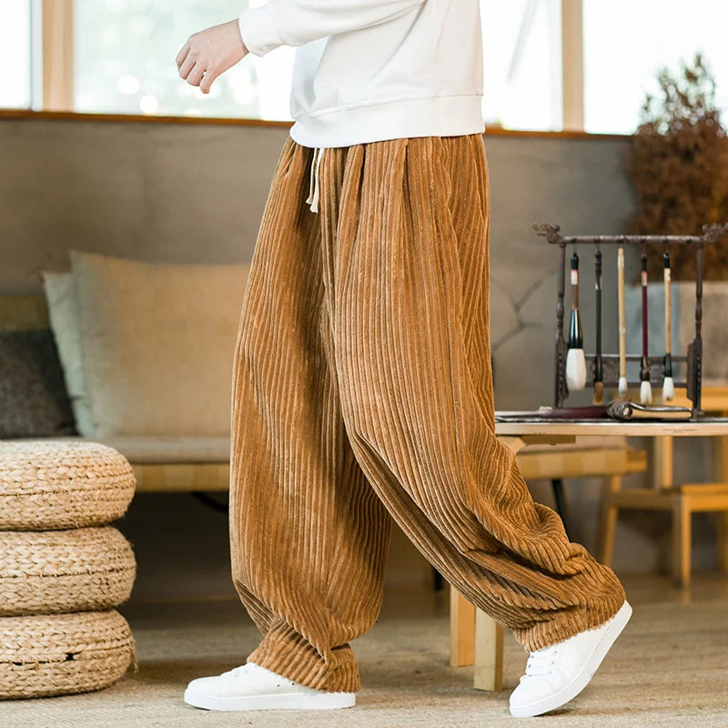 Men’s Ribbed Elastic Waist Loose Fit Lounge Pants