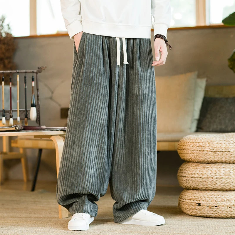Men’s Ribbed Elastic Waist Loose Fit Lounge Pants