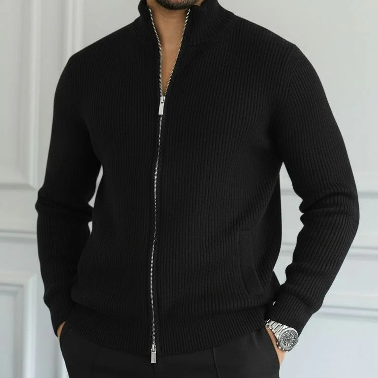 Men’s Ribbed Full Zip Stand Collar Knit Cardigan