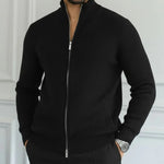 Men’s Ribbed Full Zip Stand Collar Knit Cardigan