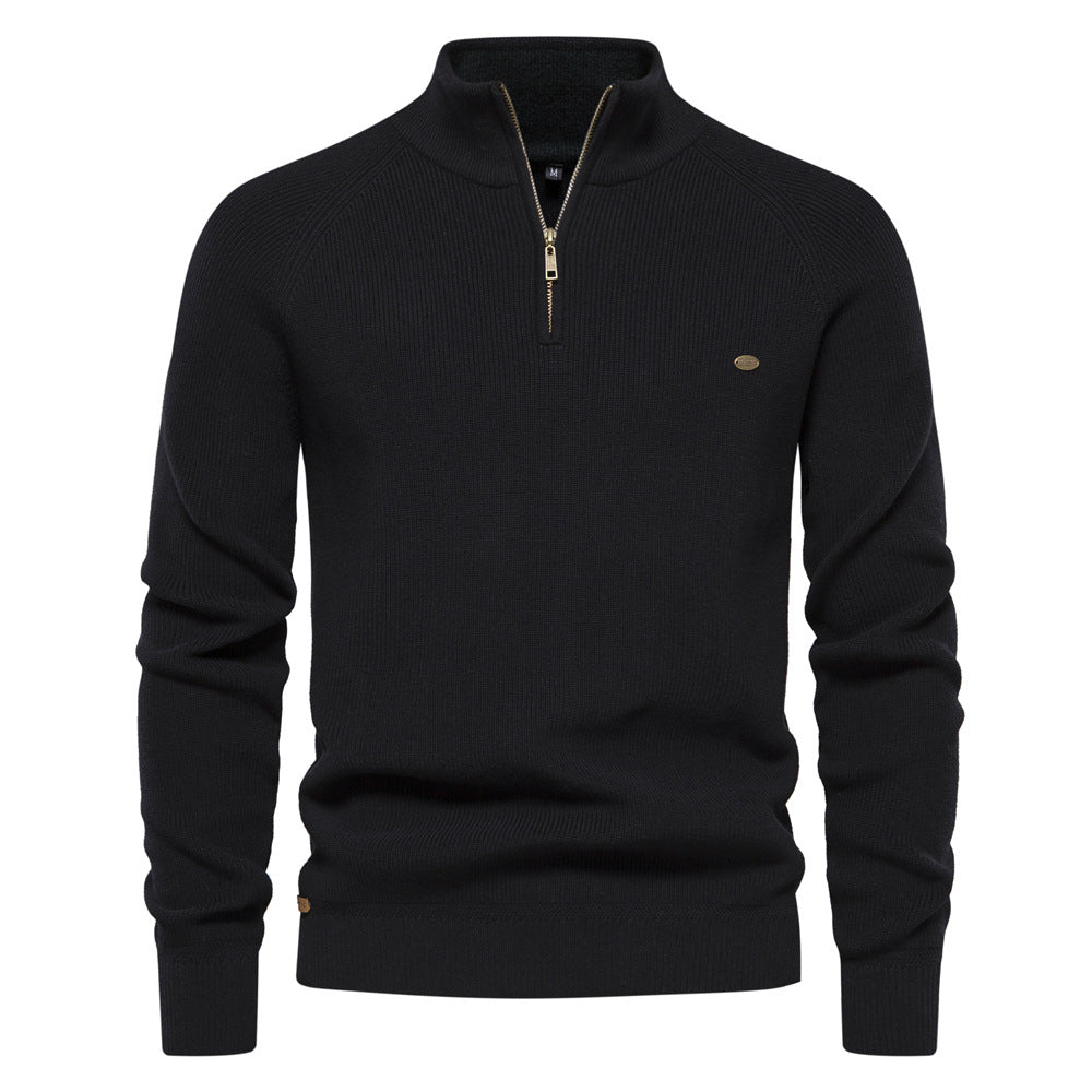 Men’s Ribbed Quarter Zip Stand Collar Long Sleeve Knit Sweater