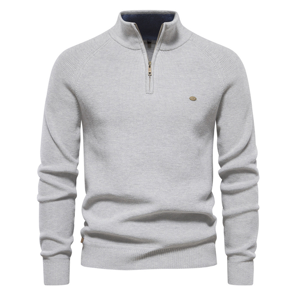 Men’s Ribbed Quarter Zip Stand Collar Long Sleeve Knit Sweater