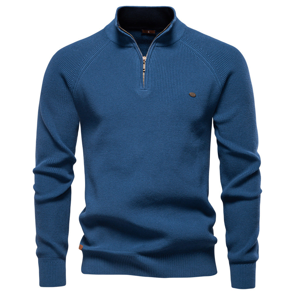 Men’s Ribbed Quarter Zip Stand Collar Long Sleeve Knit Sweater