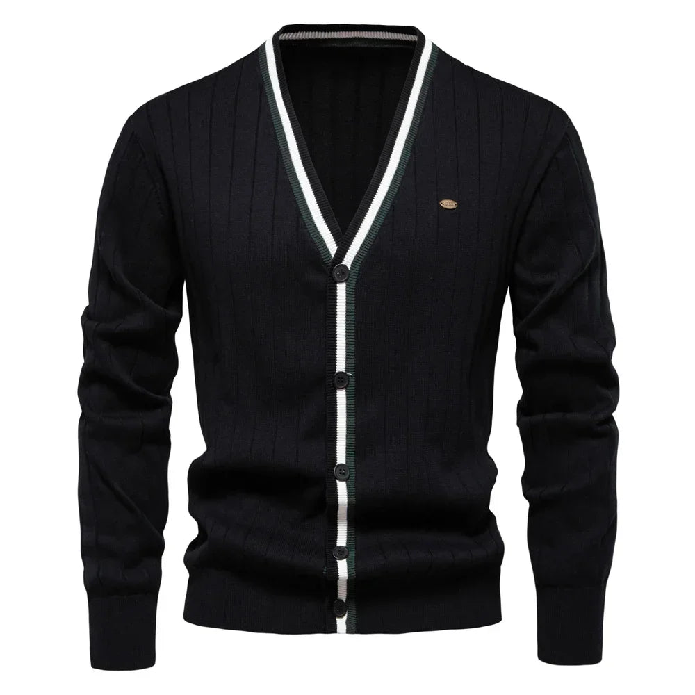 Men’s Ribbed V-Neck Button Front Knit Cardigan