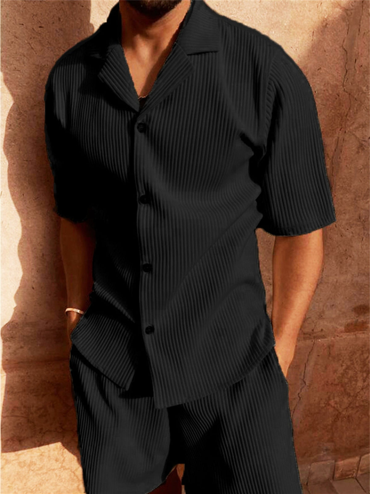 Men’s Short Sleeve Button Front Shirt and Shorts 2 Piece Set