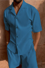 Men’s Short Sleeve Button Front Shirt and Shorts 2 Piece Set
