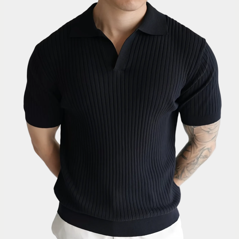 Men's Short Sleeve Button Placket Ribbed Polo Shirt