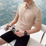 Men's Short Sleeve Button Placket Ribbed Polo Shirt