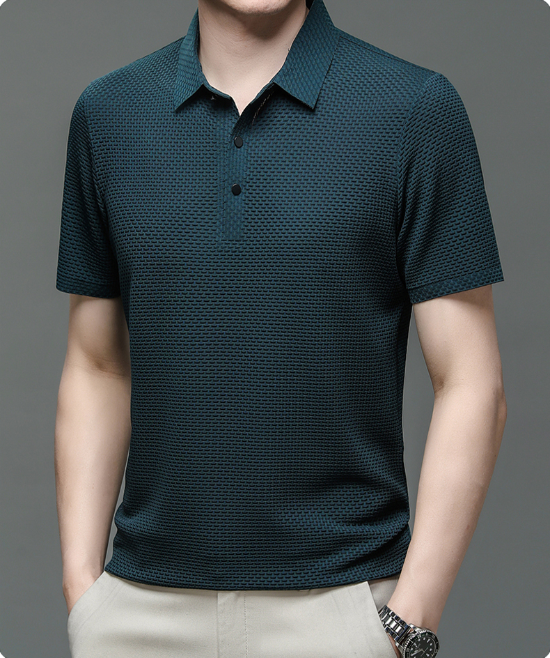 Men’s Short Sleeve Button Textured Knit Polo Shirt