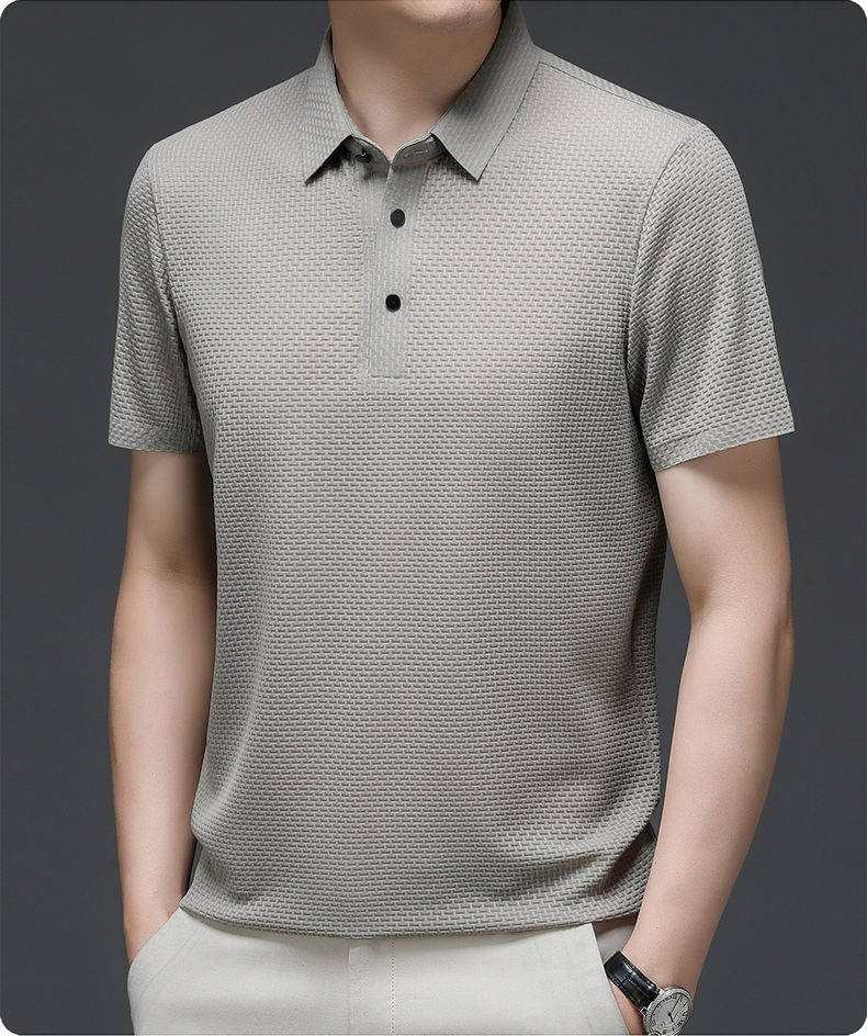Men’s Short Sleeve Button Textured Knit Polo Shirt