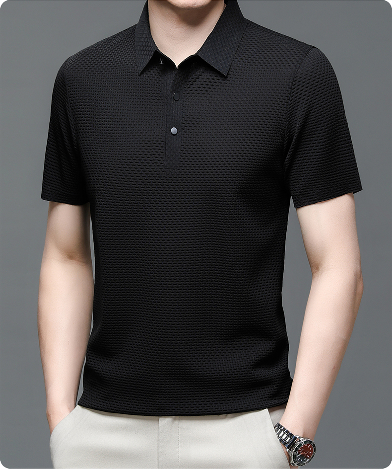 Men’s Short Sleeve Button Textured Knit Polo Shirt