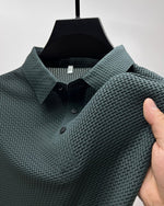 Men’s Short Sleeve Button Textured Knit Polo Shirt