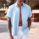 Men's Short Sleeve Button-Up Casual Shirt with Rolled Cuffs