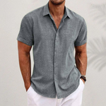Men's Short Sleeve Button-Up Casual Shirt with Rolled Cuffs