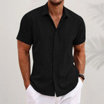 Men's Short Sleeve Button-Up Casual Shirt with Rolled Cuffs