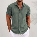Men's Short Sleeve Button-Up Casual Shirt with Rolled Cuffs