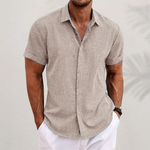 Men's Short Sleeve Button-Up Casual Shirt with Rolled Cuffs