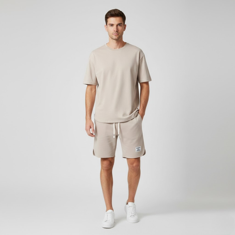 Men’s Short Sleeve Crew Neck T Shirt and Drawstring Shorts 2 Piece Set